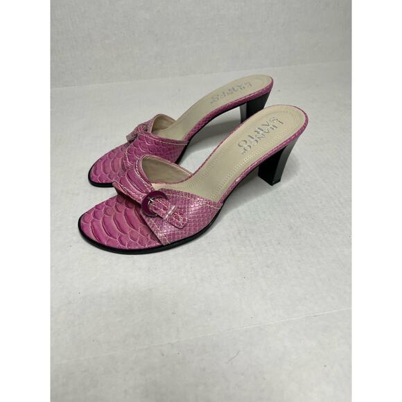 Franco Sarto Iconic Open Toe Pink Princess Chunky Buckle Detail Coquette Mules - Picture 2 of 6